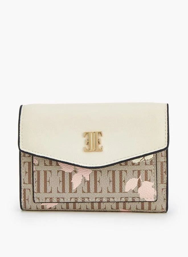 ايل Floral Monogram Print Wallet With Button Closure